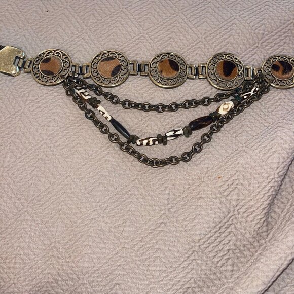 Streets Ahead Vintage Womens Belt Size Large Brown Pony Hair Brass Layered - Picture 16 of 16